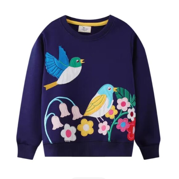 Other - NWT Kid's Long Sleeve Embroidered Sweatshirt in Blue Garden Birds
